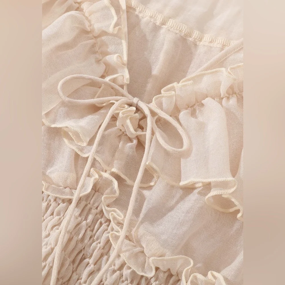 Elegant Cream Chiffon Dress - Picture 6 of 7